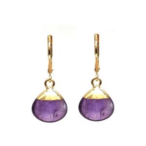 Amethyst Stone Gold Teardrop Dangle Earrings